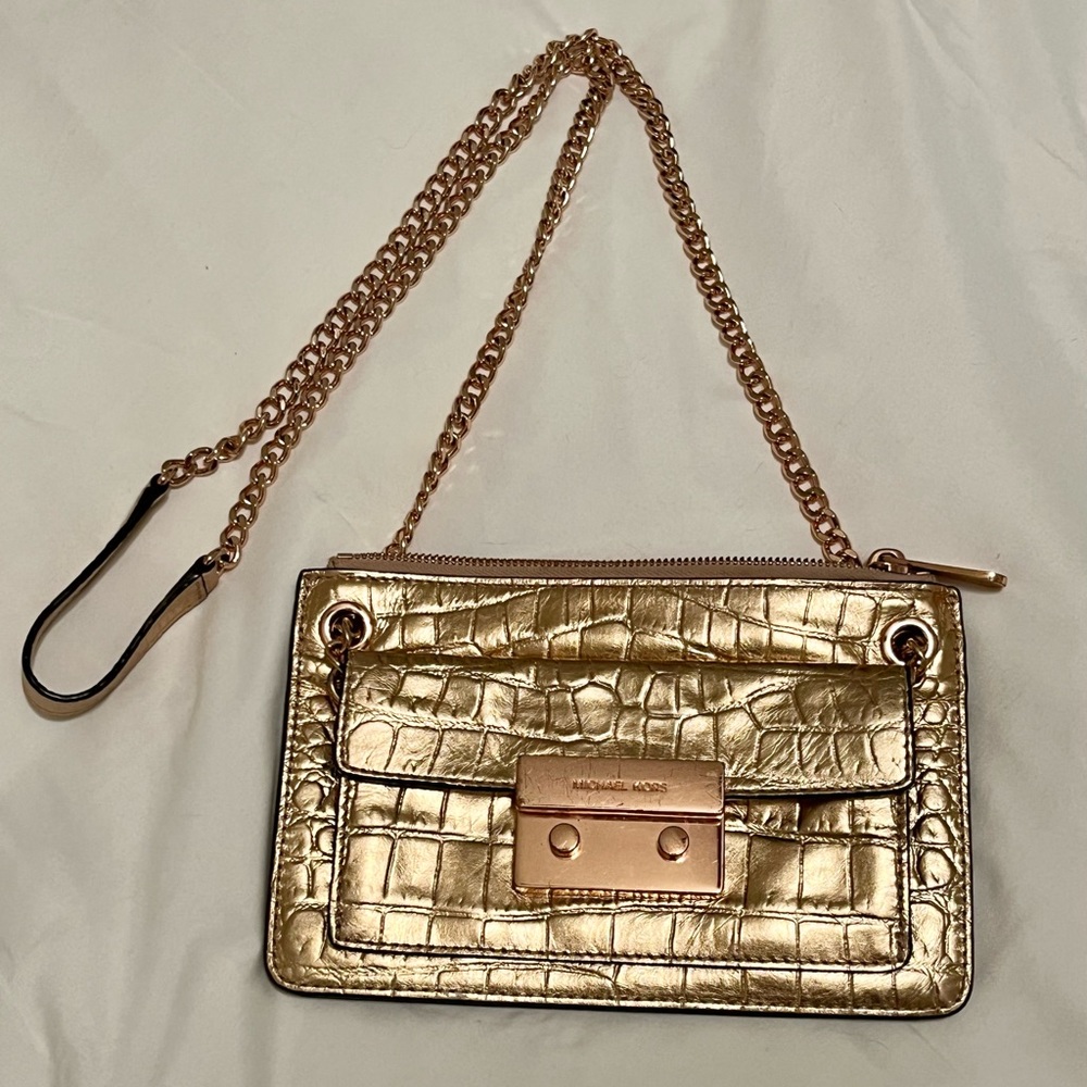 Michael Kors Croc Embossed Rose Gold Chain Bag